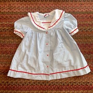 Vintage America Striped Dress with Red Trim
